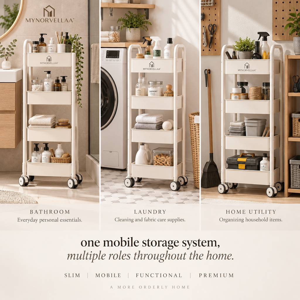 MYNORVELLAA™ Slim Rolling Bathroom Storage Cart - Useful storage, in just 6.5 inches of space.