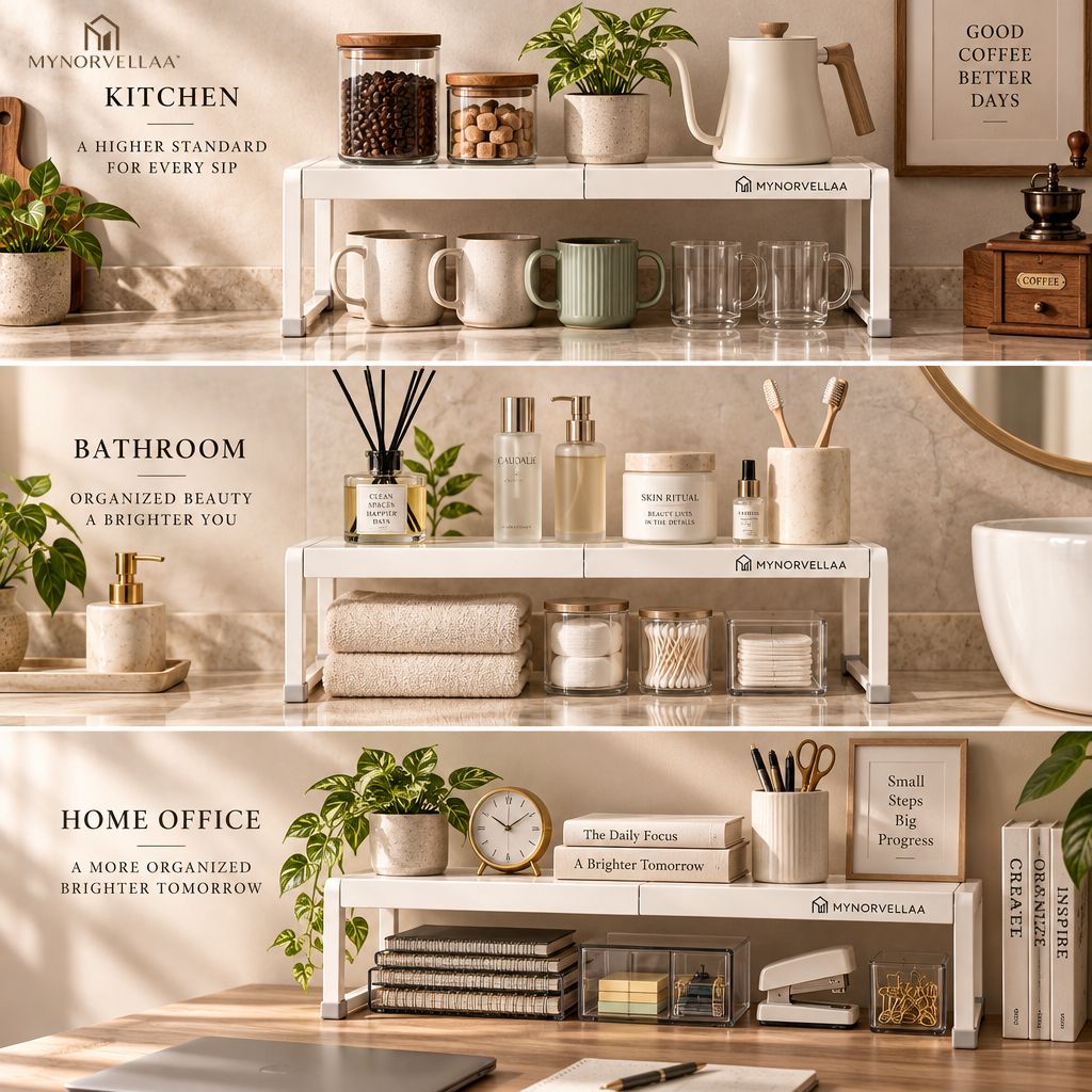 MYNORVELLAA™ Expandable Shelf Riser - Add another usable level wherever a shelf has room to spare.