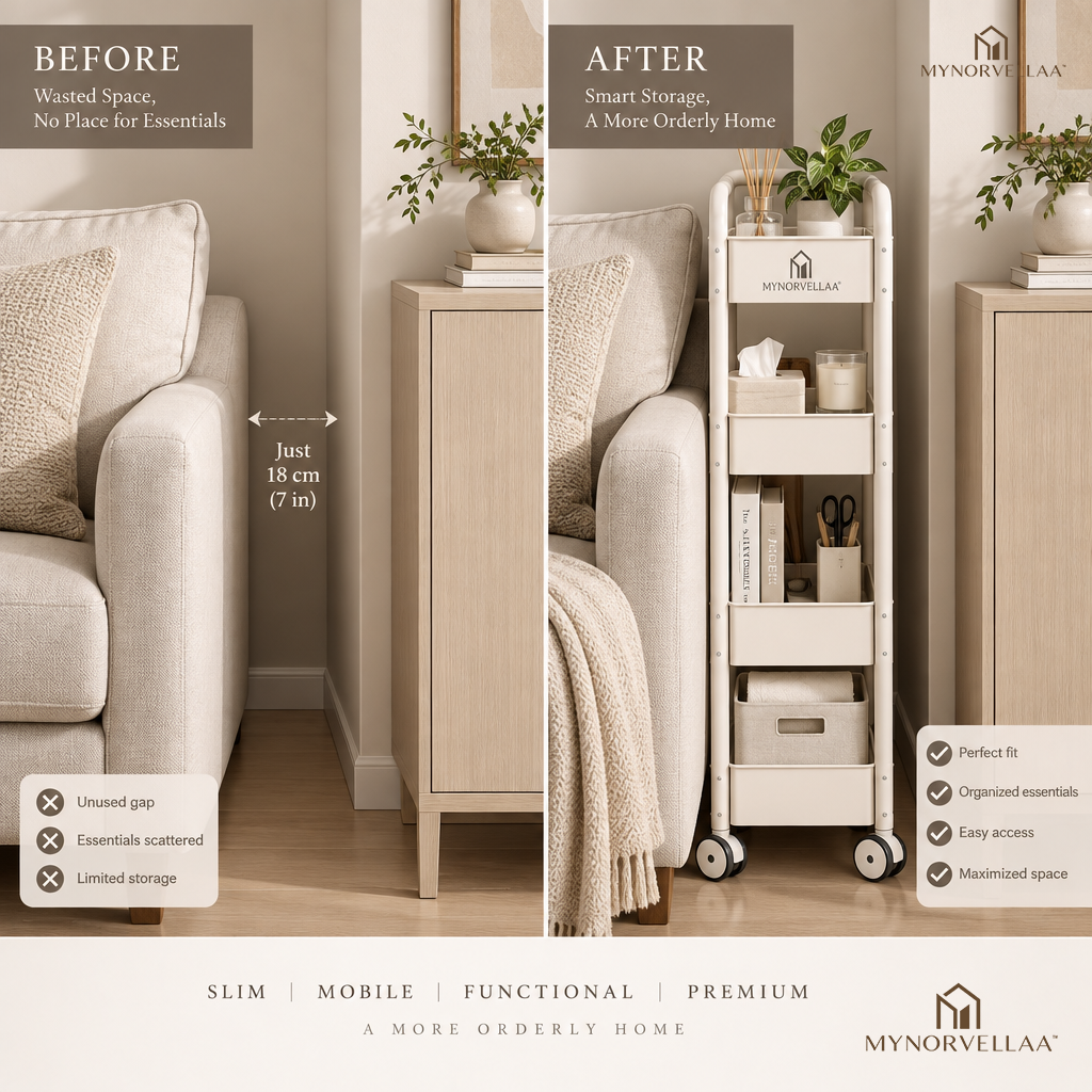 MYNORVELLAA™ Slim Rolling Bathroom Storage Cart - Useful storage, in just 6.5 inches of space.