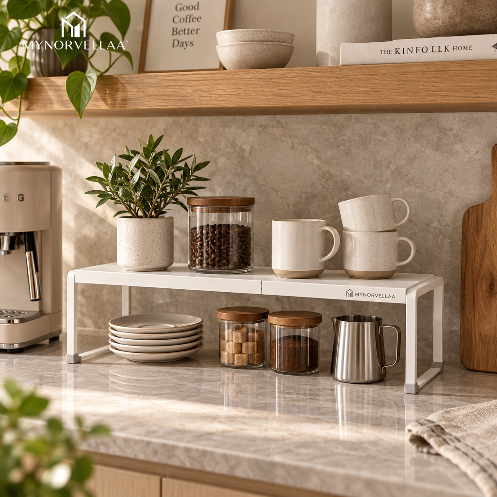 MYNORVELLAA™ Expandable Shelf Riser - Add another usable level wherever a shelf has room to spare.