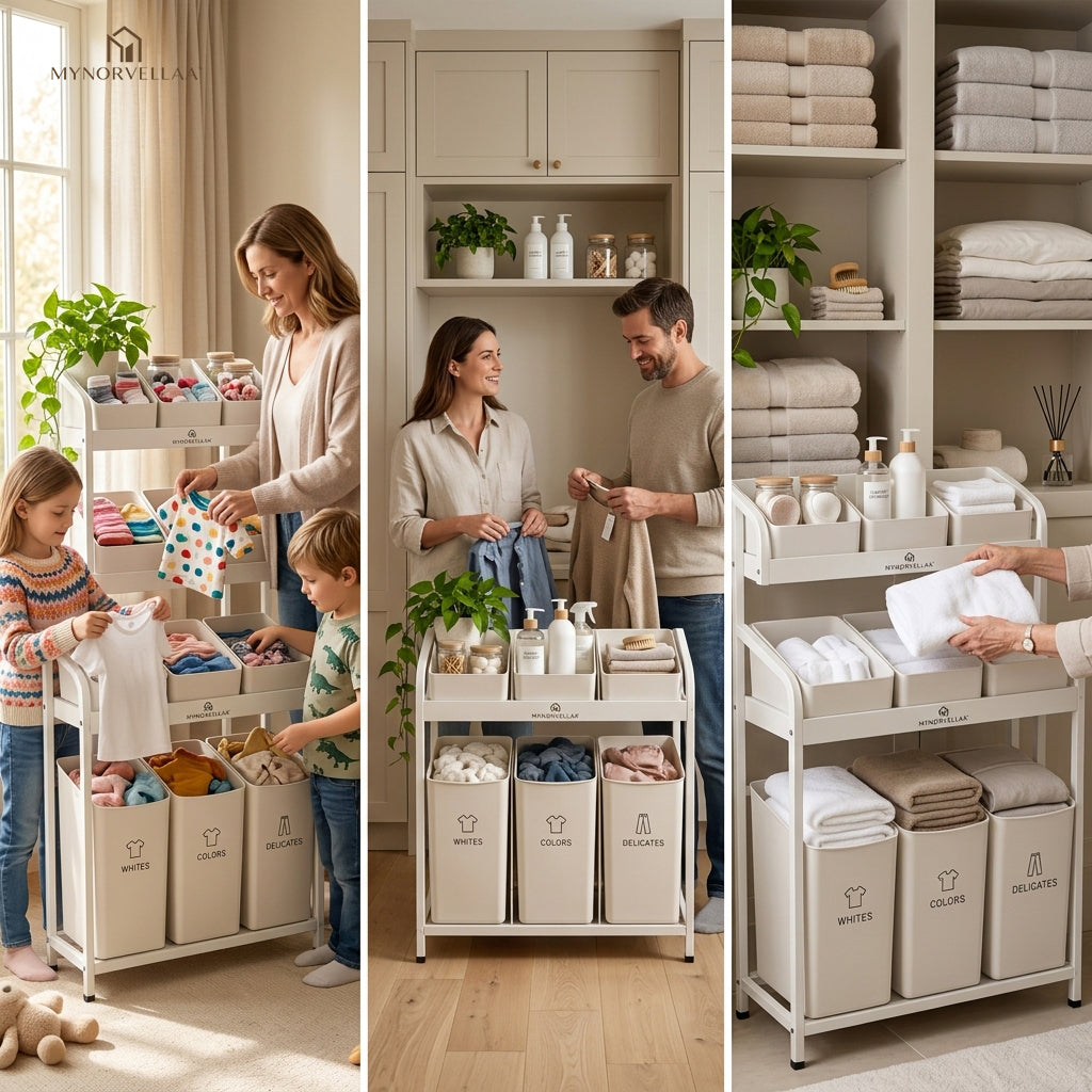 MYNORVELLAA™ Laundry Sort & Supply Organizer - Sort the load before laundry day begins.
