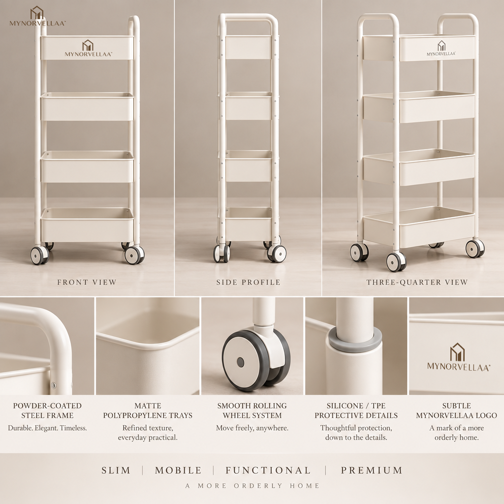 MYNORVELLAA™ Slim Rolling Bathroom Storage Cart - Useful storage, in just 6.5 inches of space.