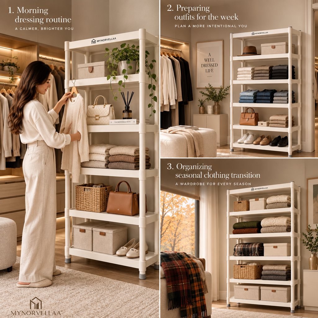 MYNORVELLAA™ Modular Closet Shelf Organizer - Give folded clothes enough structure to stay folded.