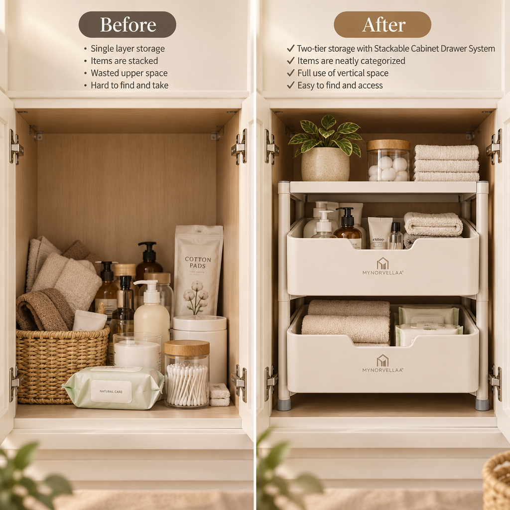 Stackable Cabinet Drawer System - Add drawers where your cabinet only gives you shelves.
