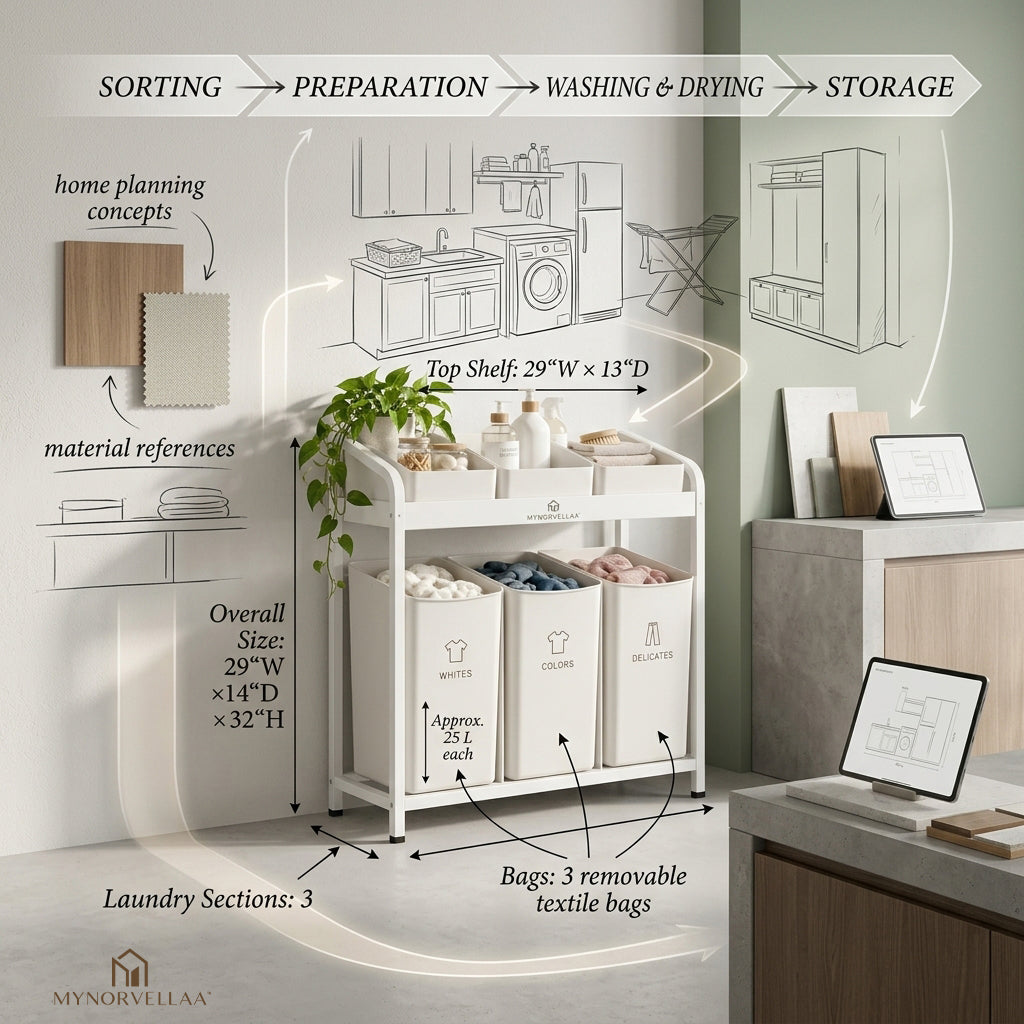 MYNORVELLAA™ Laundry Sort & Supply Organizer - Sort the load before laundry day begins.