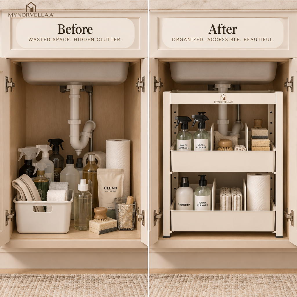 MYNORVELLAA™ Freestanding Under-Sink Drawer System - Make the space under your sink easier to see, reach and keep in order.