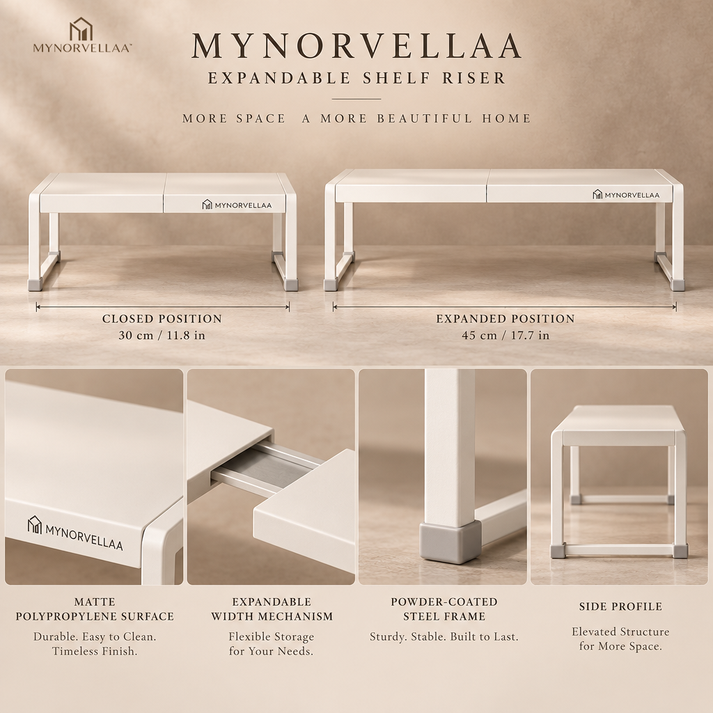 MYNORVELLAA™ Expandable Shelf Riser - Add another usable level wherever a shelf has room to spare.