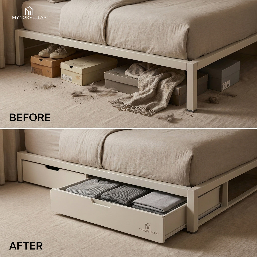 MYNORVELLAA™ Under-Bed Pull-Out Storage System - Use the space under the bed without making it difficult to use.