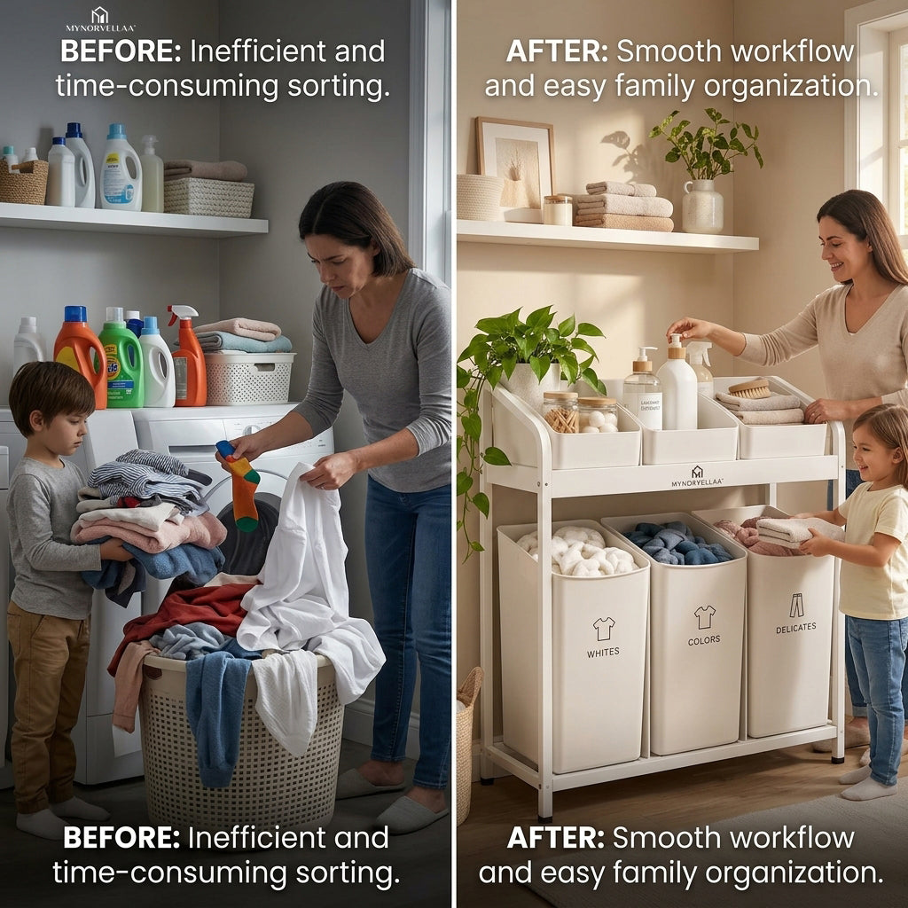MYNORVELLAA™ Laundry Sort & Supply Organizer - Sort the load before laundry day begins.